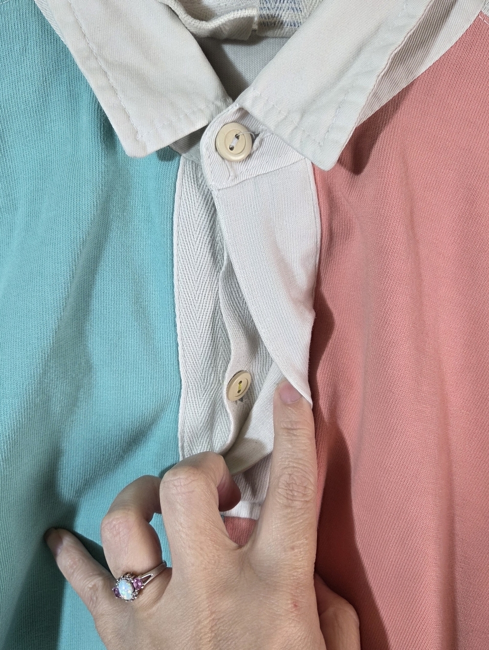 Vintage 90s Boundary Waters Colorblock Rugby Shirt Pullover Pastel Thick Cotton - Picture 7 of 16